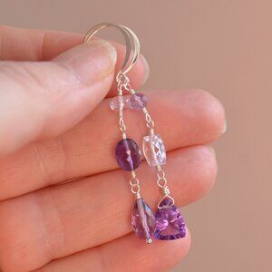 Mismatched Amethyst and Pink Amethyst Earrings - Handmade